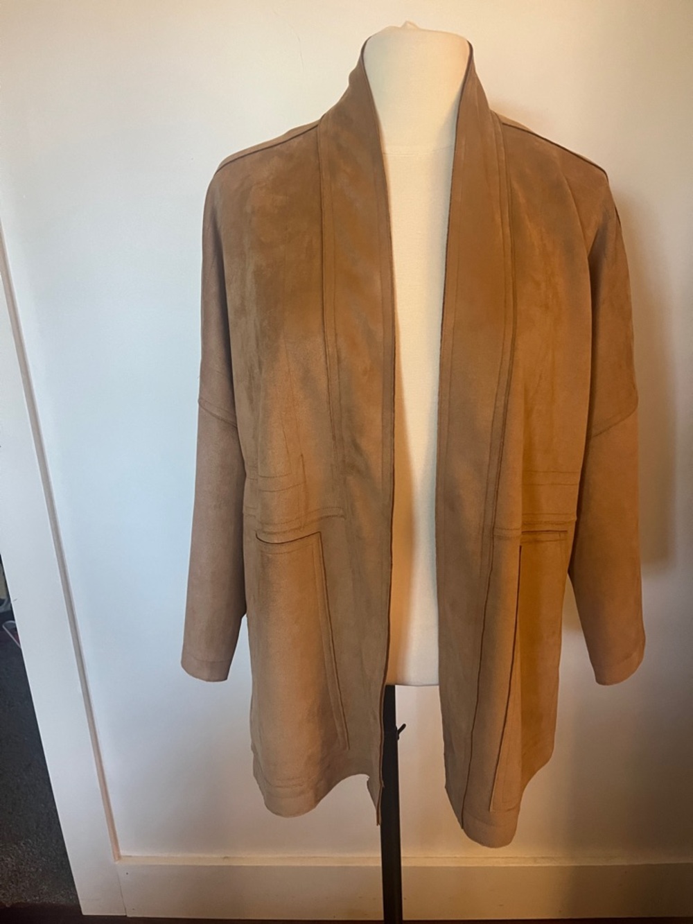 THML Women's Camel Suede Open-Front Jacket